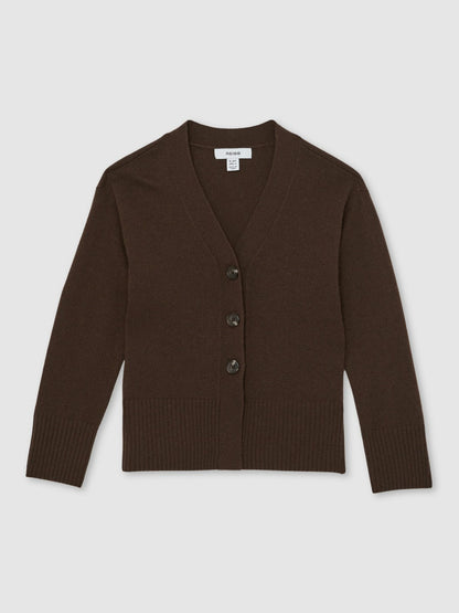 13-14 yrs Wool-Blend Fitted Cardigan With Cashmere in Brown Children & Baby | Reiss