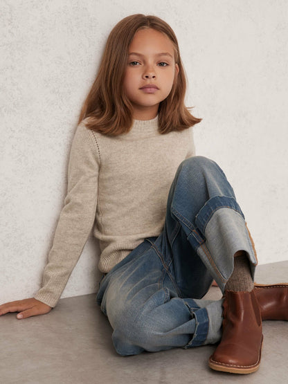 9-13 yrs Wool-Blend Open-Stitch Jumper with Cashmere in Oatmeal Children & Baby | Reiss