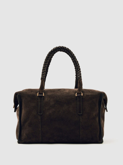 Suede Braided-Strap Bowling Bag in Chocolate Women | Reiss