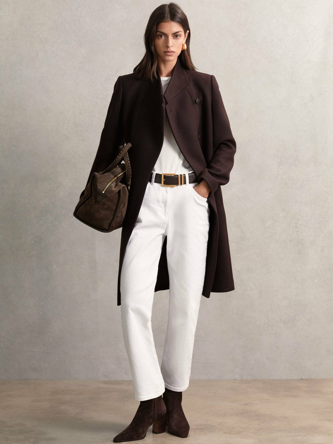 Suede Braided-Strap Bowling Bag in Chocolate Women | Reiss