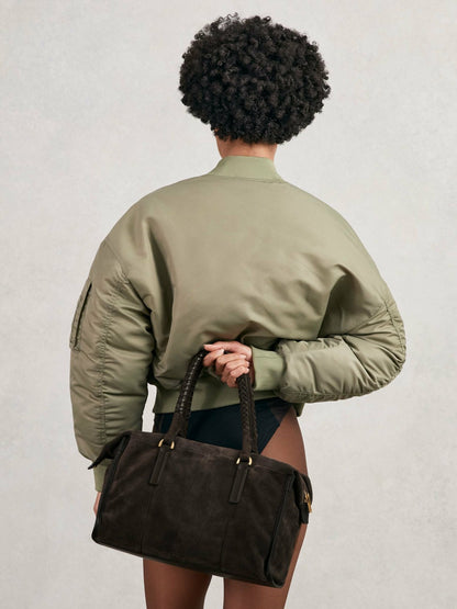 Suede Braided-Strap Bowling Bag in Chocolate Women | Reiss