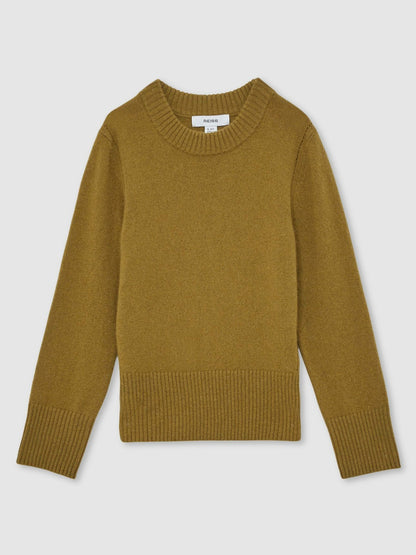 3-9 yrs Wool-Blend Open-Stitch Jumper with Cashmere in Khaki Green Children & Baby | Reiss
