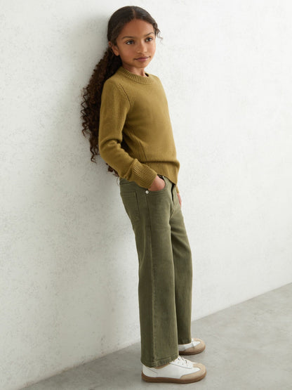 3-9 yrs Wool-Blend Open-Stitch Jumper with Cashmere in Khaki Green Children & Baby | Reiss
