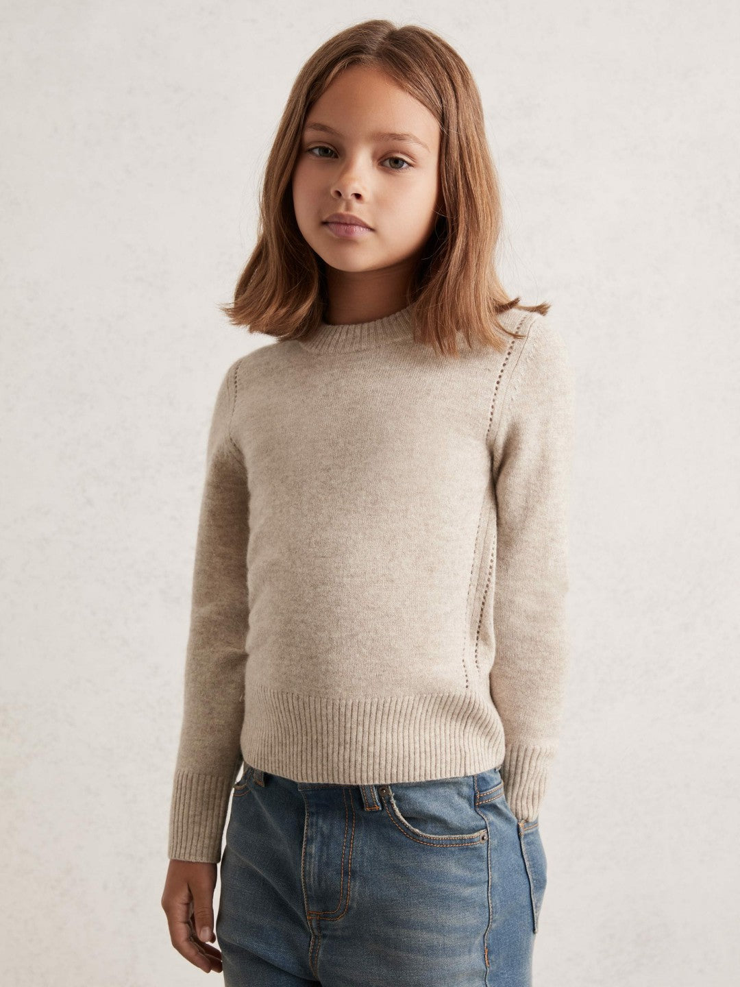 3-9 yrs Wool-Blend Open-Stitch Jumper with Cashmere in Oatmeal Children & Baby | Reiss