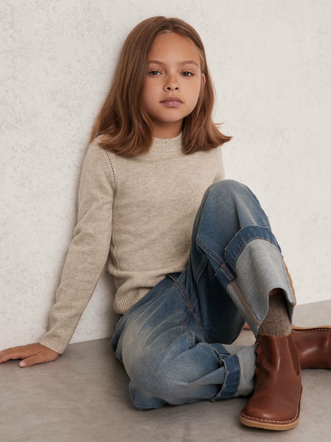 3-9 yrs Wool-Blend Open-Stitch Jumper with Cashmere in Oatmeal Children & Baby | Reiss