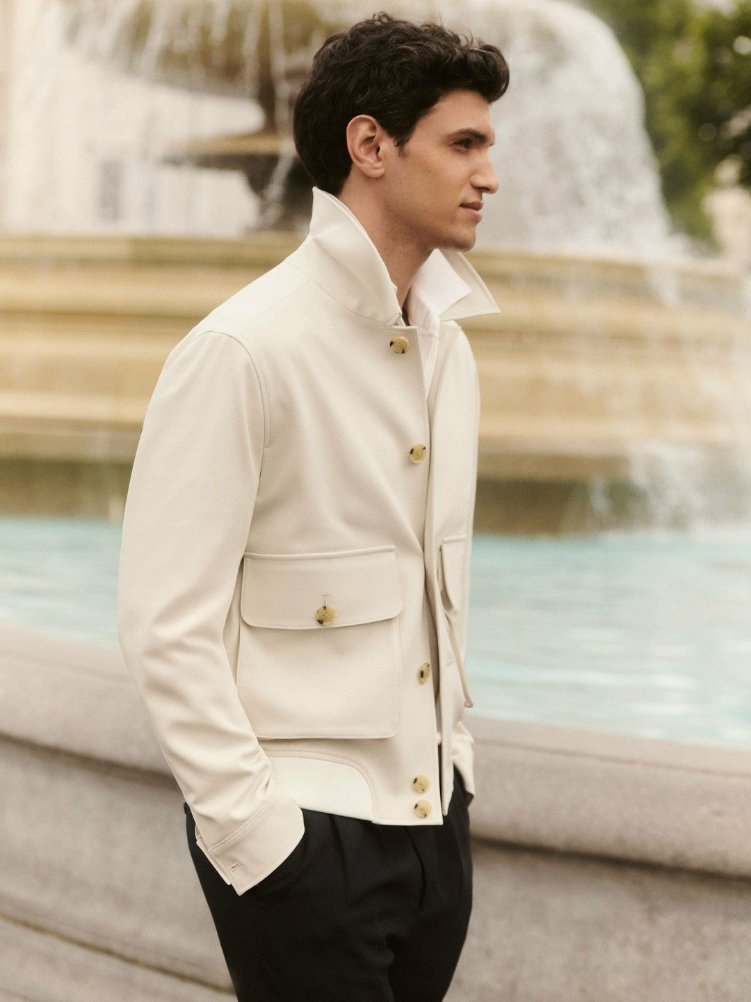 Cotton-Blend Button-Through Jacket in Light Stone Men | Reiss