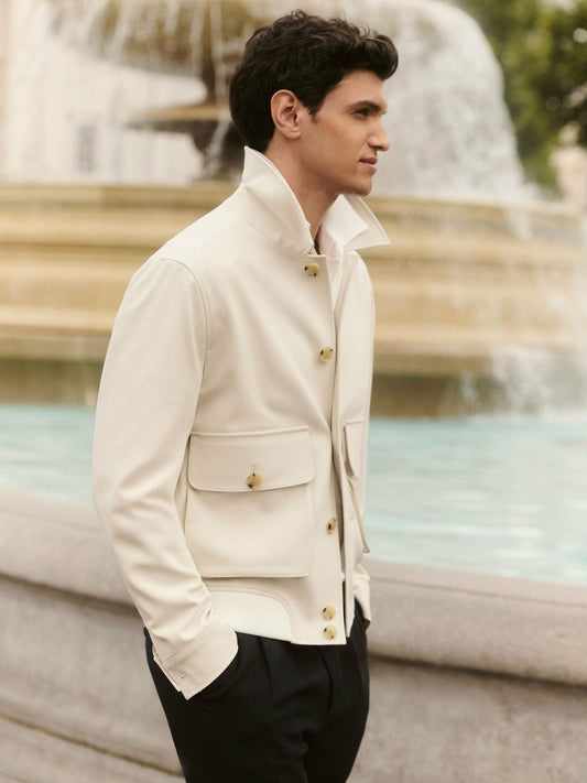 Cotton-Blend Button-Through Jacket in Light Stone Men | Reiss
