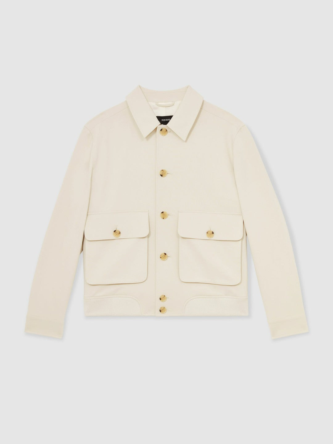 Cotton-Blend Button-Through Jacket in Light Stone Men | Reiss