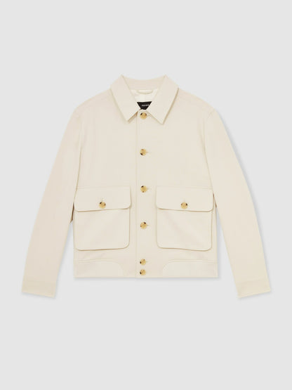 Cotton-Blend Button-Through Jacket in Light Stone Men | Reiss