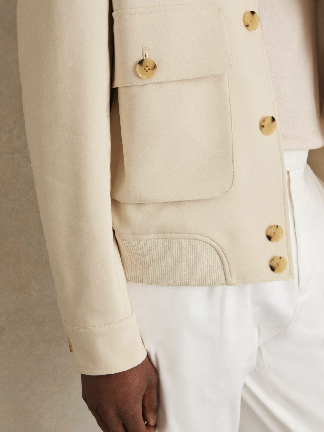 Cotton-Blend Button-Through Jacket in Light Stone Men | Reiss