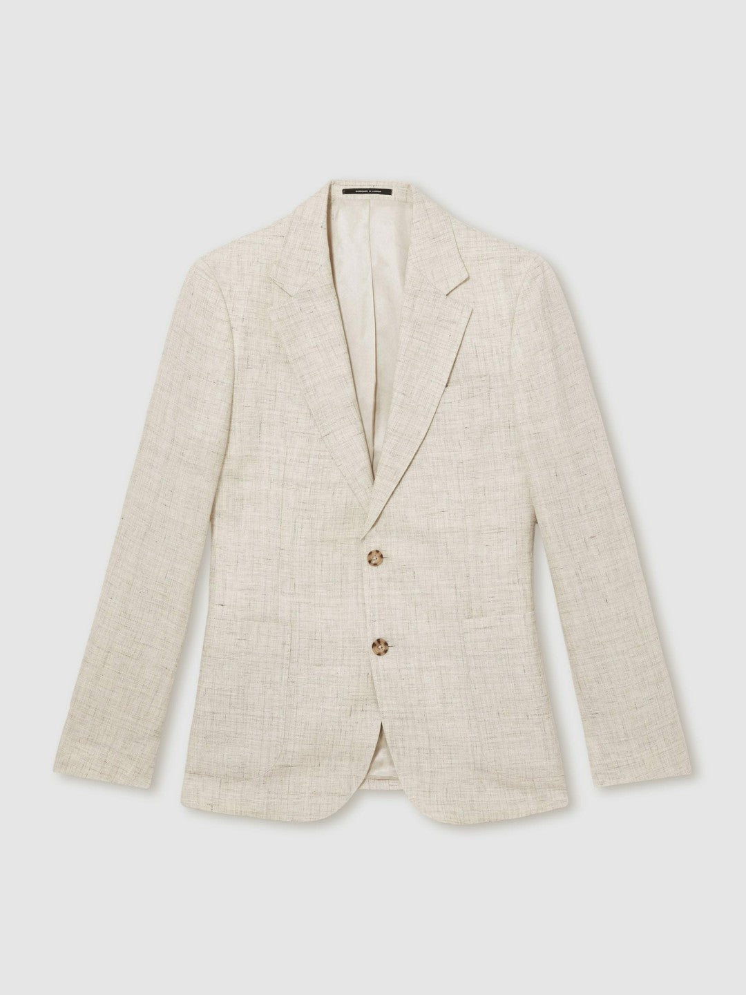 Linen-Cotton Single-Breasted Suit Blazer Slim-Fit in Stone Men | Reiss