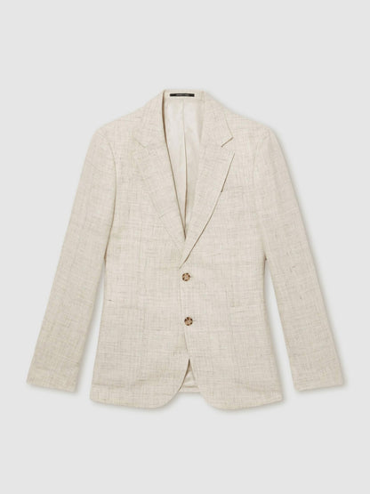 Linen-Cotton Single-Breasted Suit Blazer Slim-Fit in Stone Men | Reiss