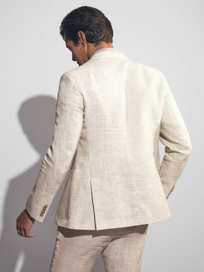 Linen-Cotton Single-Breasted Suit Blazer Slim-Fit in Stone Men | Reiss