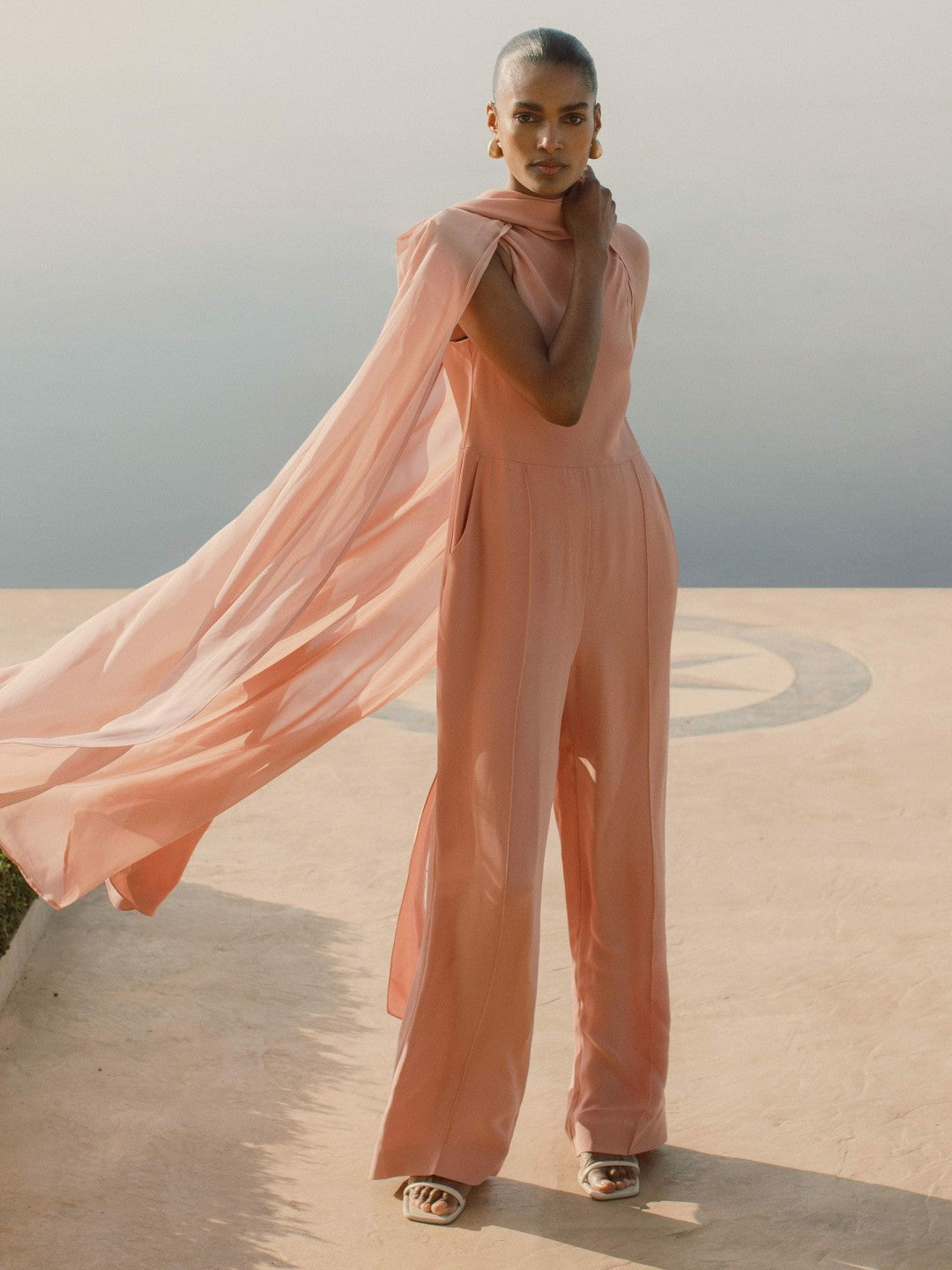 Wide-Leg Cape Jumpsuit in Pink Women | Reiss