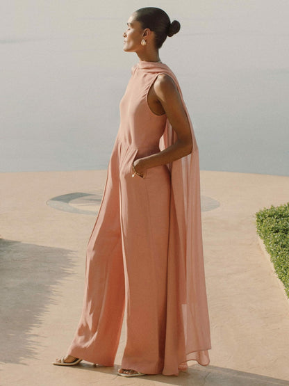 Wide-Leg Cape Jumpsuit in Pink Women | Reiss