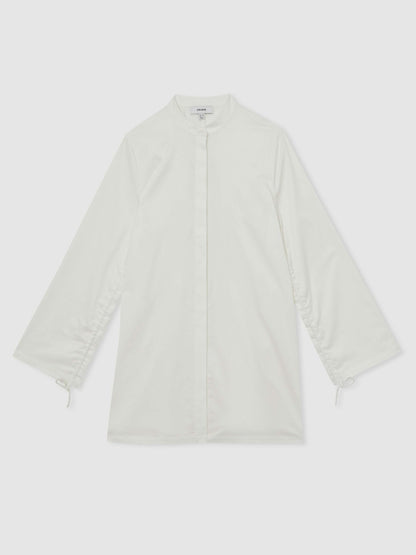 Cotton Gathered Cut-Out Shirt Dress with Stretch in Ivory Women | Reiss