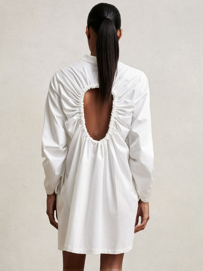 Cotton Gathered Cut-Out Shirt Dress with Stretch in Ivory Women | Reiss