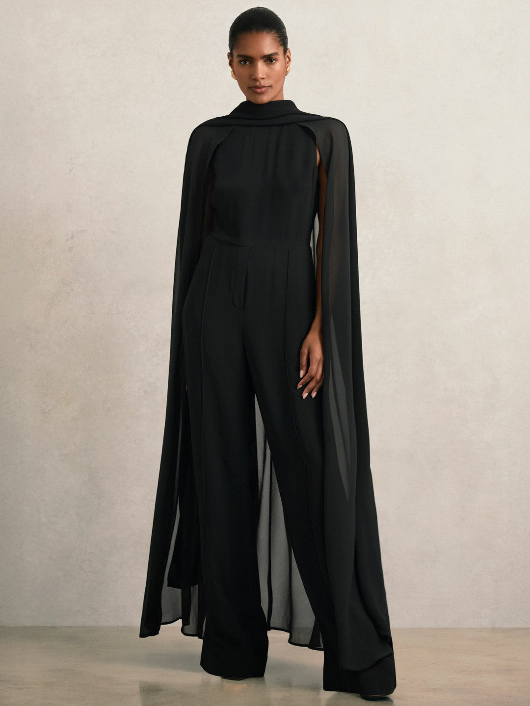 Wide-Leg Cape Jumpsuit in Black Women | Reiss
