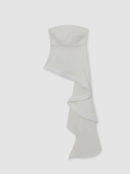 Silk Asymmetric-Ruffle Bandeau Top in Ivory Women | Reiss