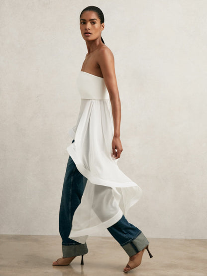 Silk Asymmetric-Ruffle Bandeau Top in Ivory Women | Reiss