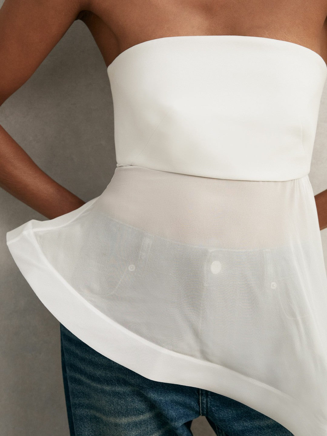 Silk Asymmetric-Ruffle Bandeau Top in Ivory Women | Reiss