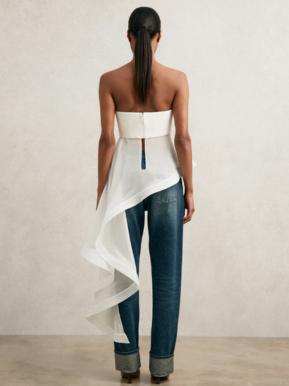 Silk Asymmetric-Ruffle Bandeau Top in Ivory Women | Reiss