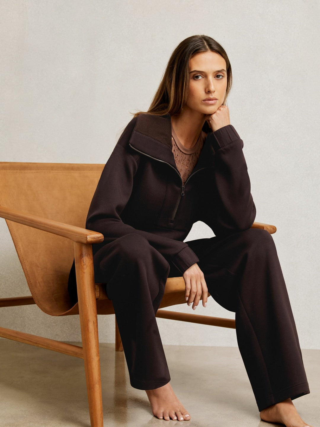 Interlock Half Zip Drawstring Hem Sweatshirt in Plum Women | Reiss