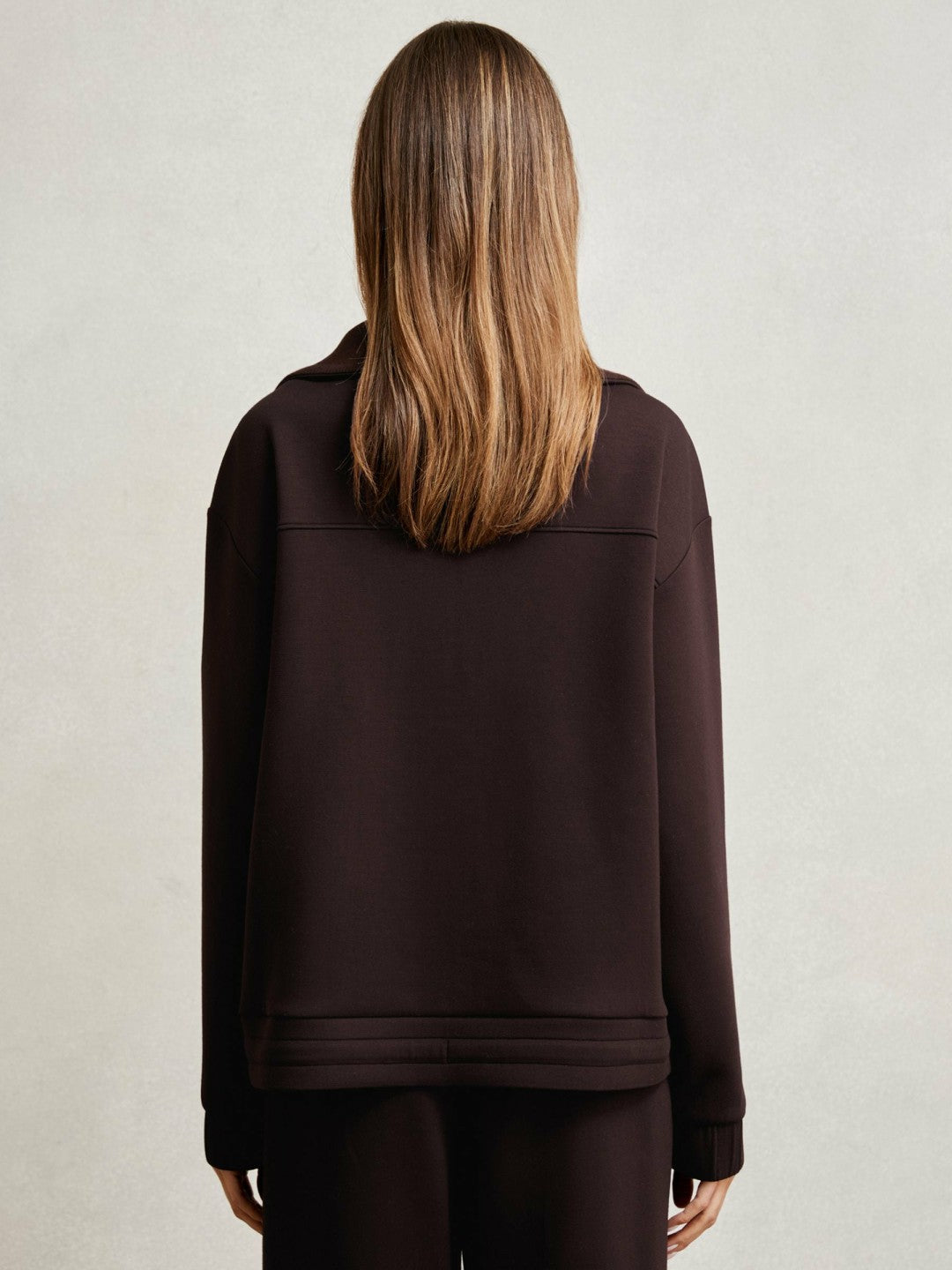 Interlock Half Zip Drawstring Hem Sweatshirt in Plum Women | Reiss