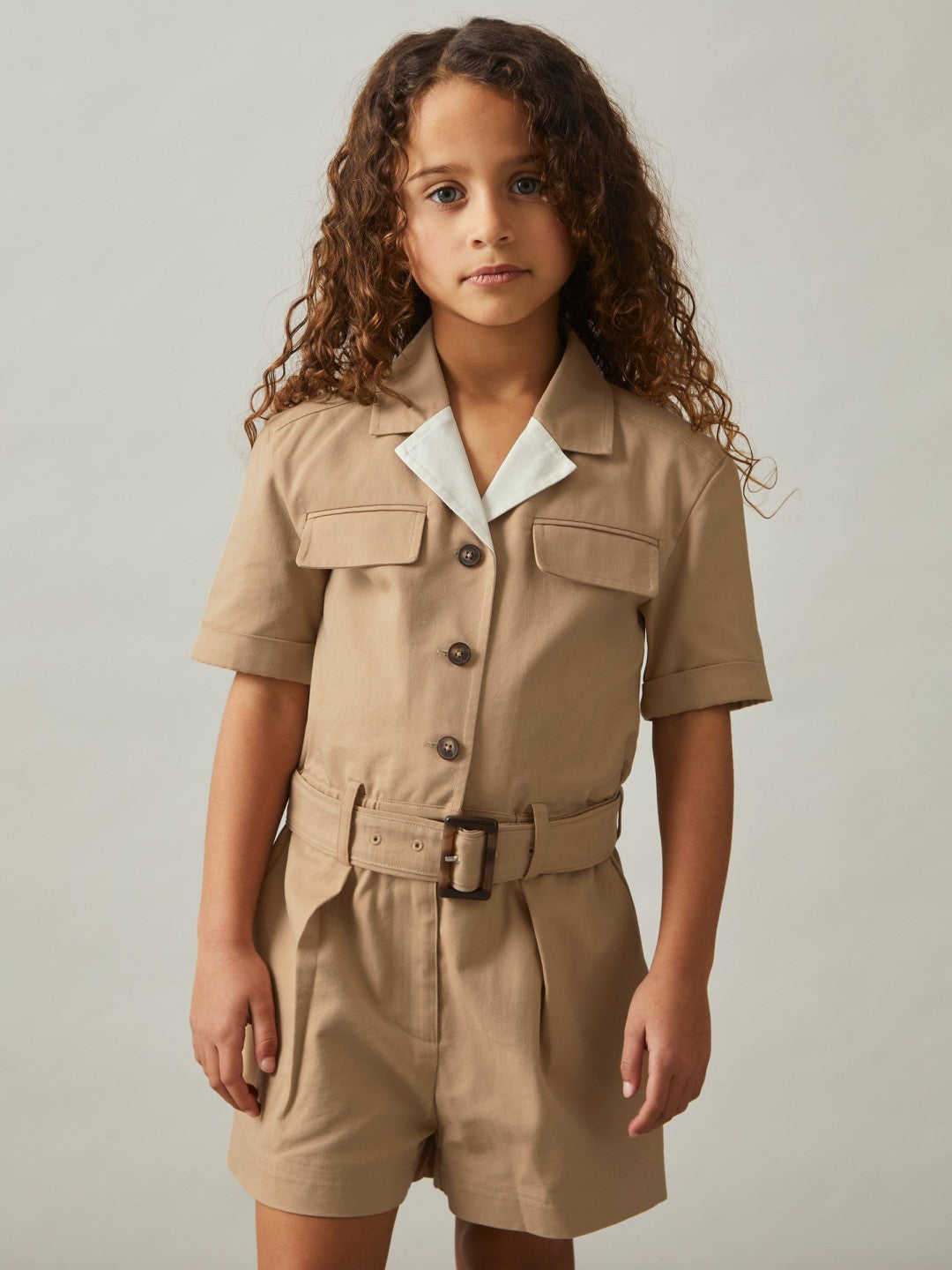 13-14 yrs Cotton-Lyocell Utility Playsuit in Camel Children & Baby | Reiss