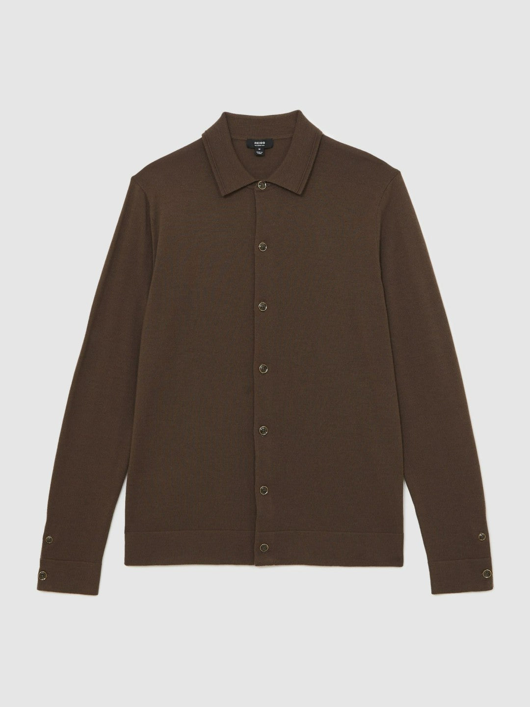 Merino Wool Button-Through Cardigan in Chocolate Brown Men | Reiss