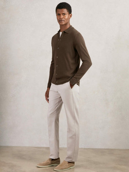 Merino Wool Button-Through Cardigan in Chocolate Brown Men | Reiss