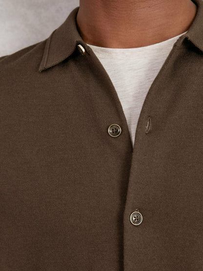 Merino Wool Button-Through Cardigan in Chocolate Brown Men | Reiss