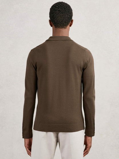 Merino Wool Button-Through Cardigan in Chocolate Brown Men | Reiss