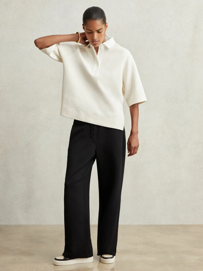 Wide-Leg Interlock Drawstring Joggers in Black Women | Reiss