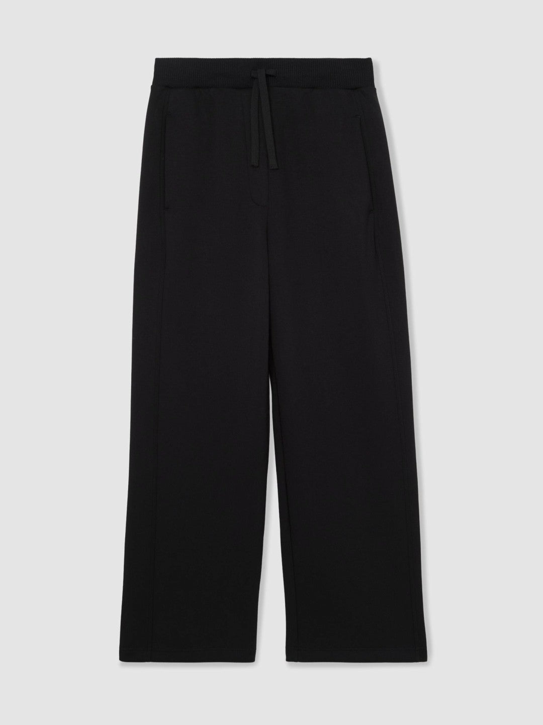 Wide-Leg Interlock Drawstring Joggers in Black Women | Reiss