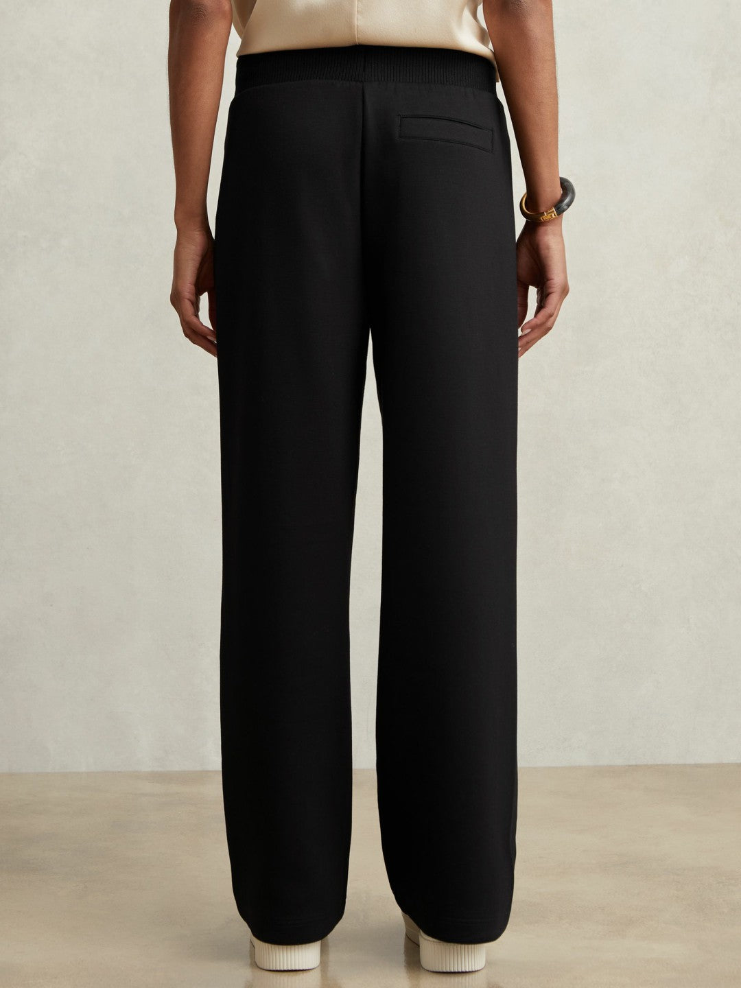 Wide-Leg Interlock Drawstring Joggers in Black Women | Reiss
