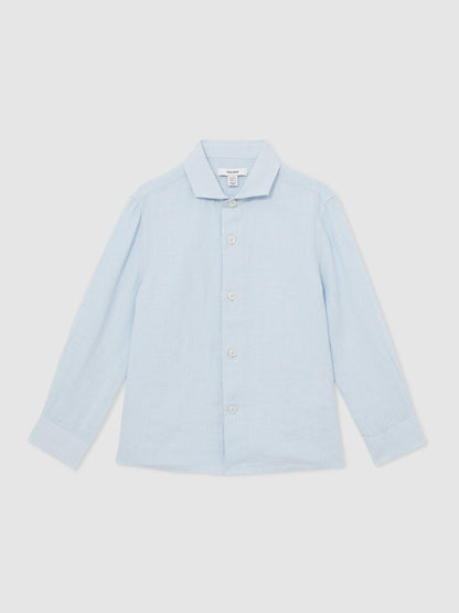 9-13 yrs Linen Cutaway Collar Shirt in Pale Blue Children & Baby | Reiss