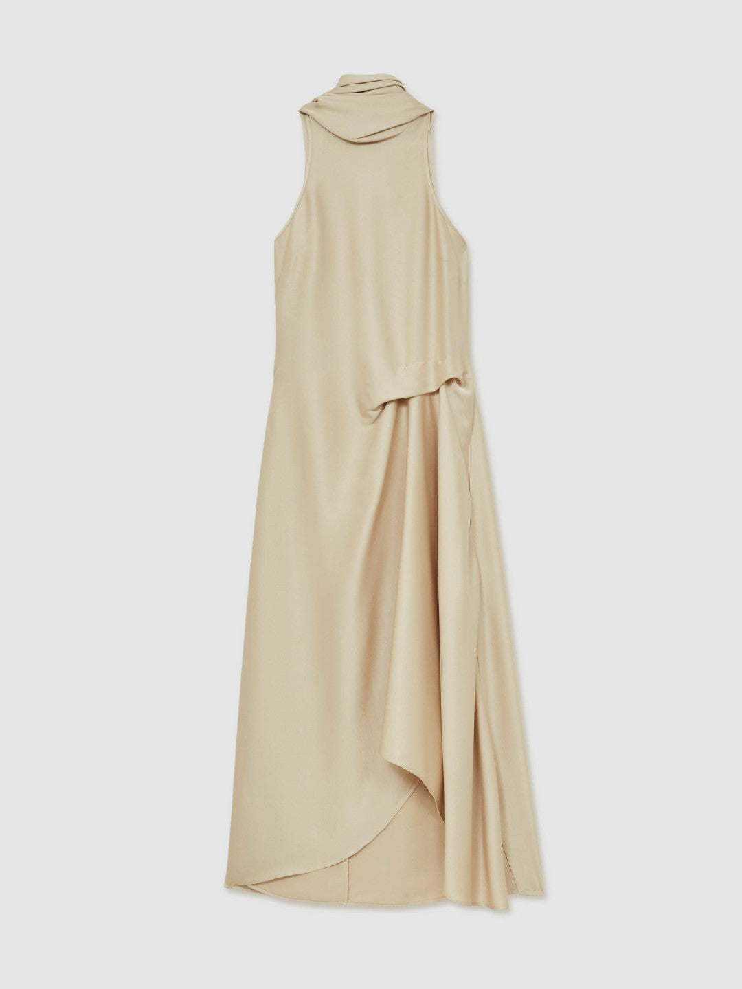 Satin Tuck-Detail Cape Midi Dress in Champagne Neutral Women | Reiss