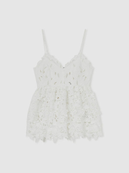Cotton Cut Out Lace Cami Top in Ivory Women | Reiss