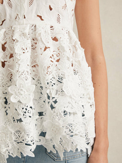 Cotton Cut Out Lace Cami Top in Ivory Women | Reiss