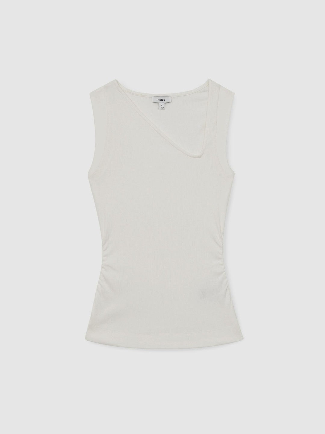 Stretch-Cotton Ribbed Asymmetric Vest in White Women | Reiss