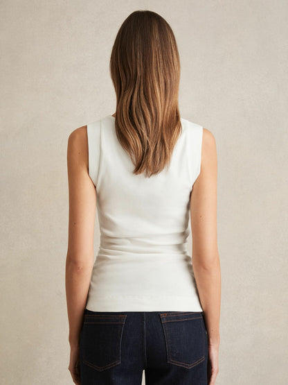 Stretch-Cotton Ribbed Asymmetric Vest in White Women | Reiss