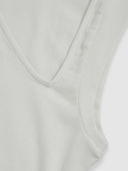 Stretch-Cotton Ribbed Asymmetric Vest in White Women | Reiss