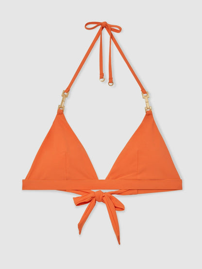 Triangle Halter Neck Bikini Top in Coral Orange Women | Reiss