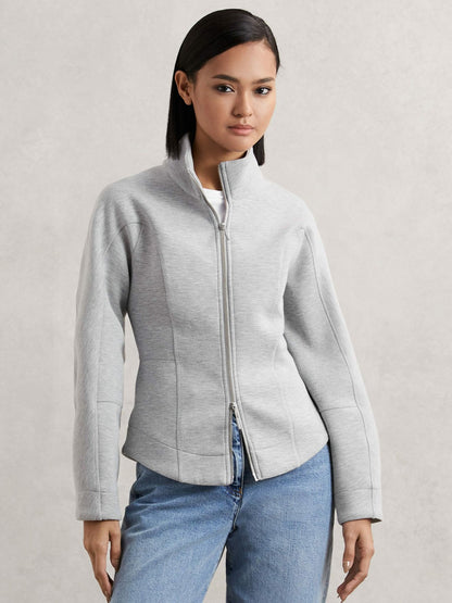 Funnel-Neck Zip-Through Sweatshirt in Grey Women | Reiss