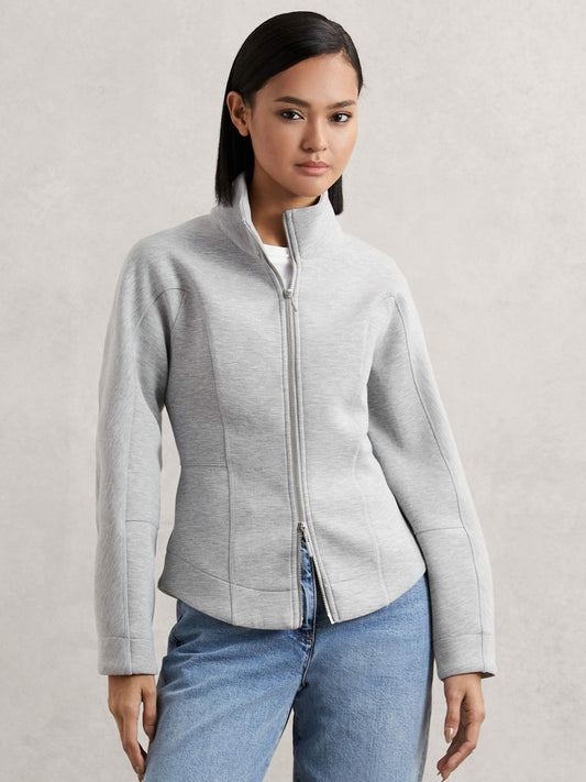 Funnel-Neck Zip-Through Sweatshirt in Grey Women | Reiss