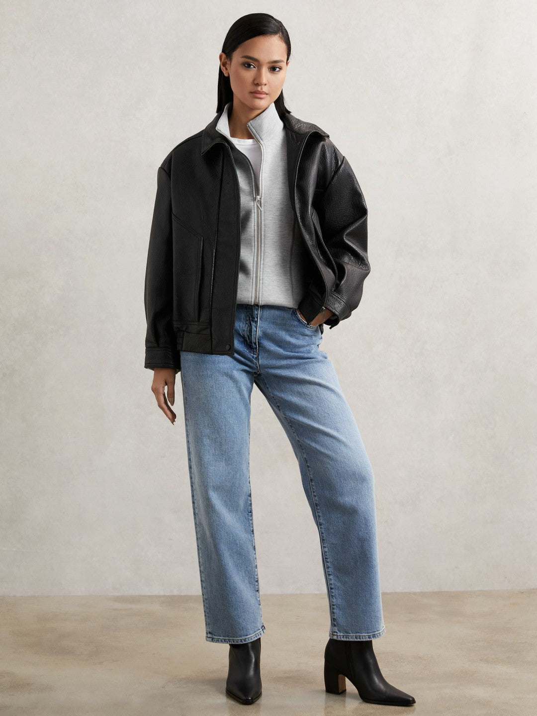 Funnel-Neck Zip-Through Sweatshirt in Grey Women | Reiss