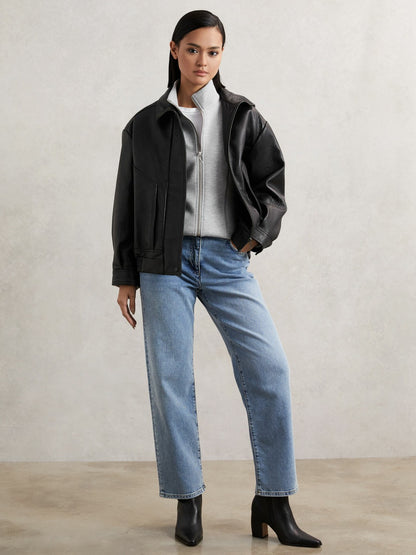 Funnel-Neck Zip-Through Sweatshirt in Grey Women | Reiss