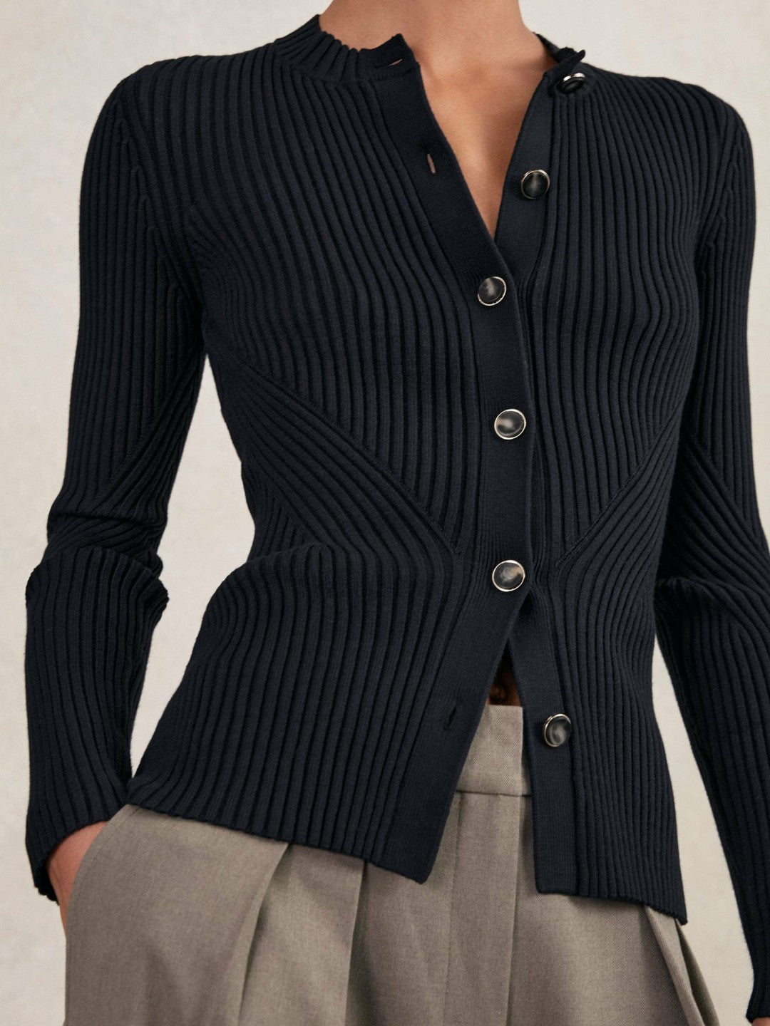 Button Front Knit Cardigan in Navy Women | Reiss