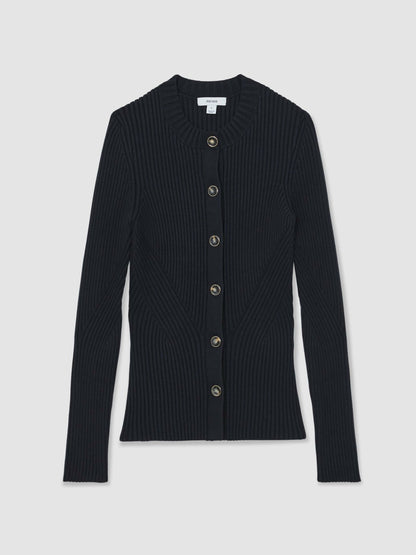 Button Front Knit Cardigan in Navy Women | Reiss